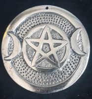 Wierookbrander pentagram met triple moon antiek zilver